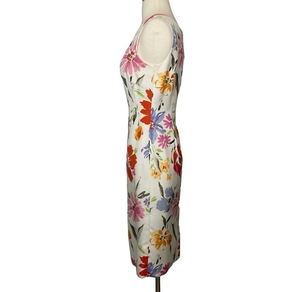 Worth White/Multi Colored Silk Floral Sheath Sleeveless Dress Size 6 - Picture 3 of 9